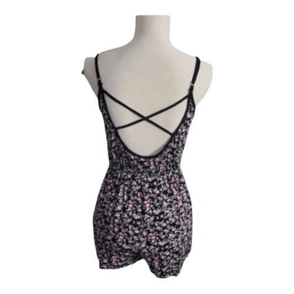 Sleeveless Floral Black Multicolor Romper Size 8 Pockets Elastic-Waist Jumpsuit - Picture 3 of 10